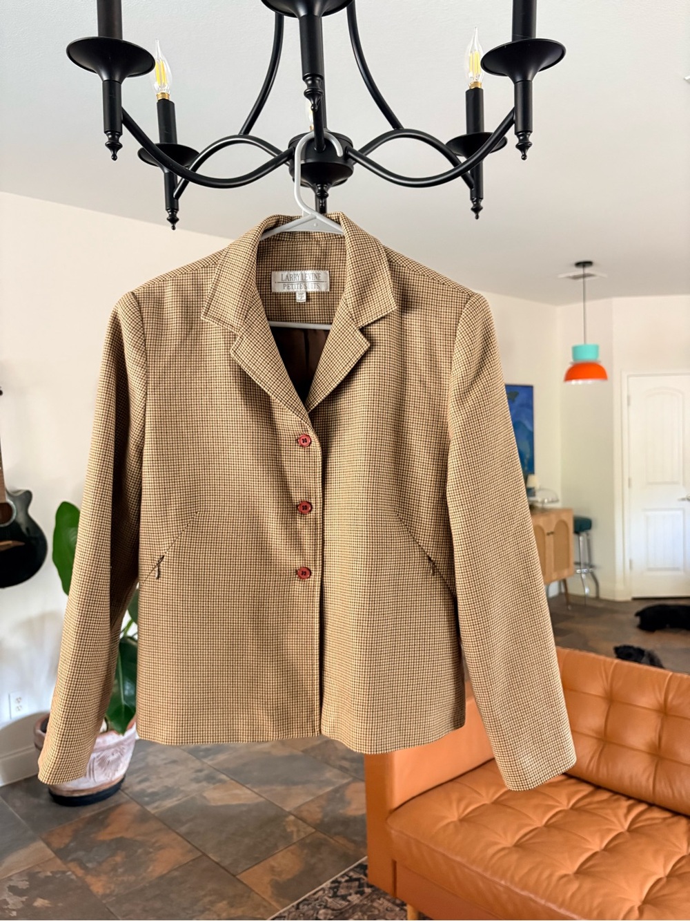 Vintage Larry Levine Petite Houndstooth Button Up Blazer 14P
